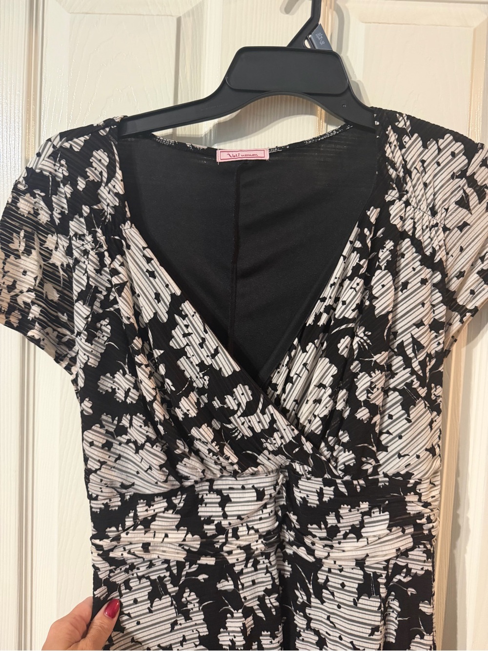 Women’s Black and White Floral Handkerchief Hem Dress - Picture 3 of 6